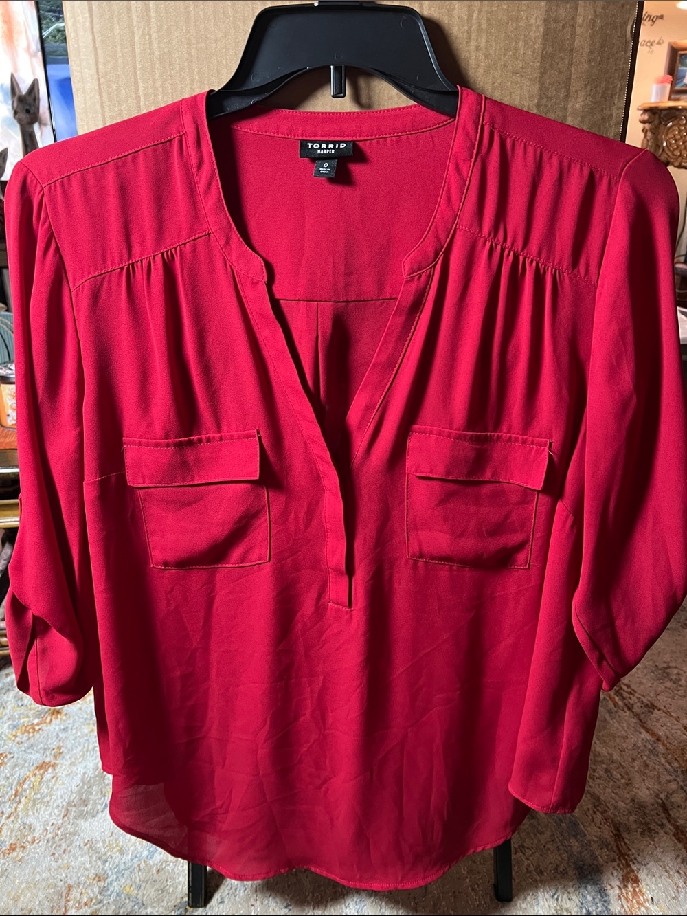 torrid Harper Cherry Red Split-Neck Tunic Blouse